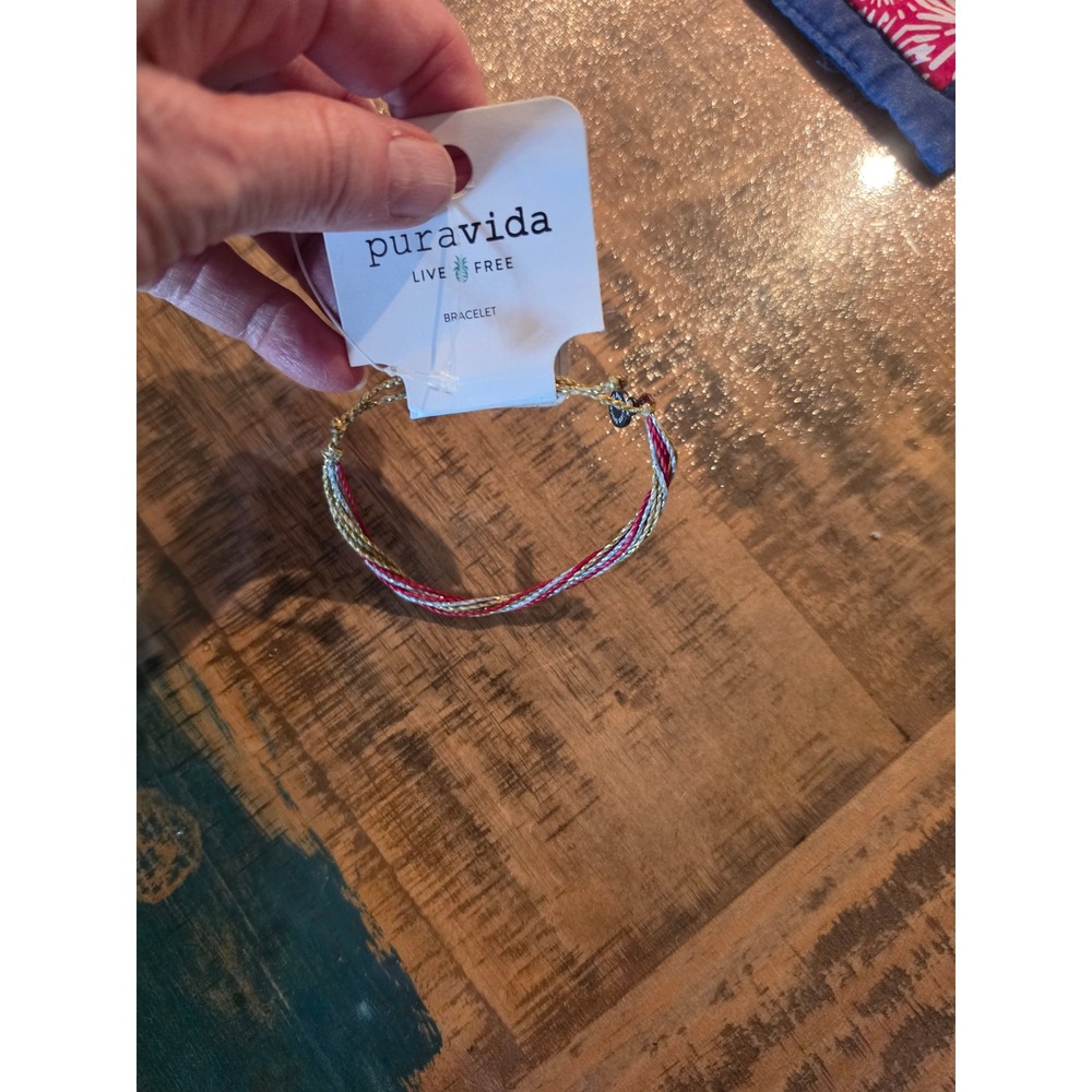 Pura Vida Red Gold Silver Metallic Original String Bracelet New With Tags - Picture 2 of 4